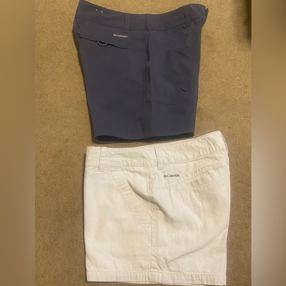 Columbia shorts. Navy blue size 6 (6L), white/light blue-ish size 6(4L).